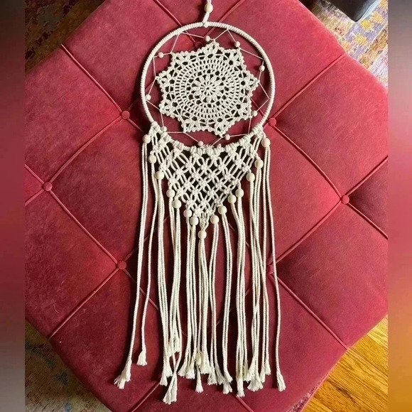 Macrame dreamcatcher with beads Natural cream color 32" Crochet Boho Hippie - Picture 2 of 10
